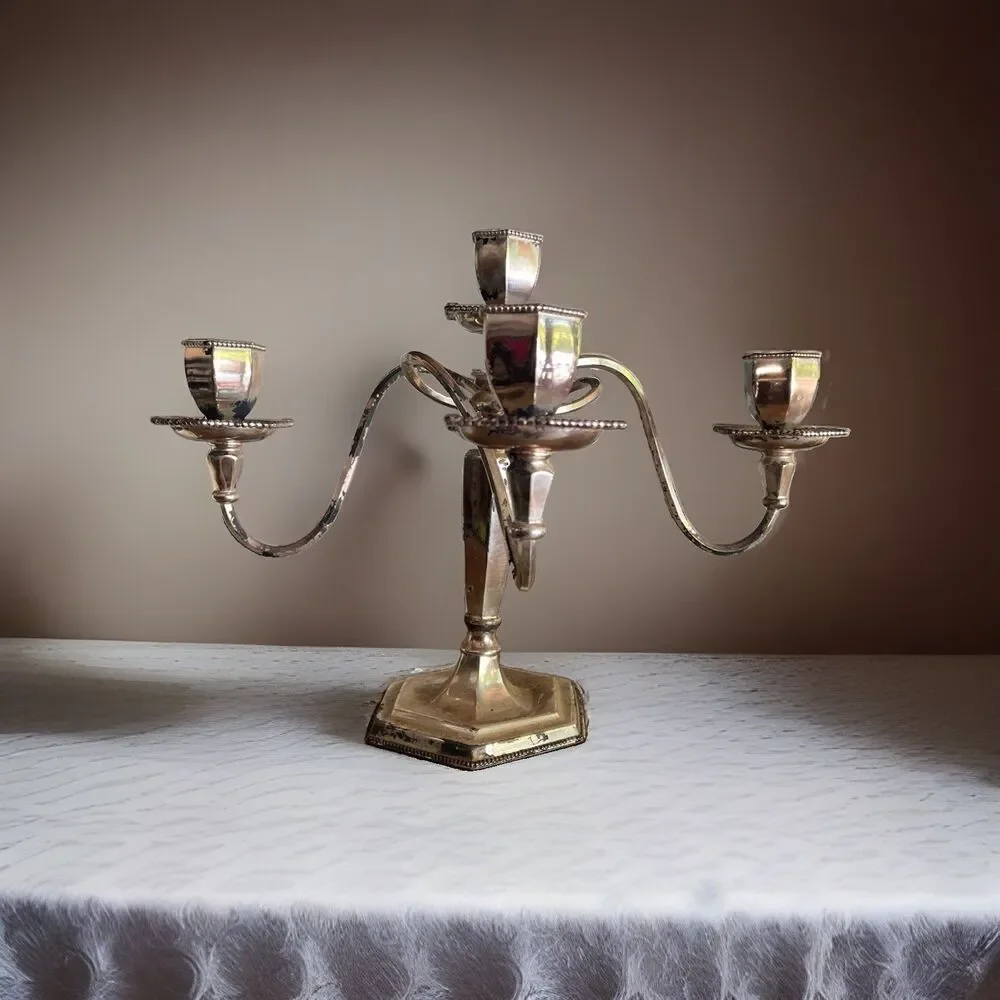 Vintage Poole Silver Co Quadruple Silver Plated 5 Arm Candleabra Queen Anne #578